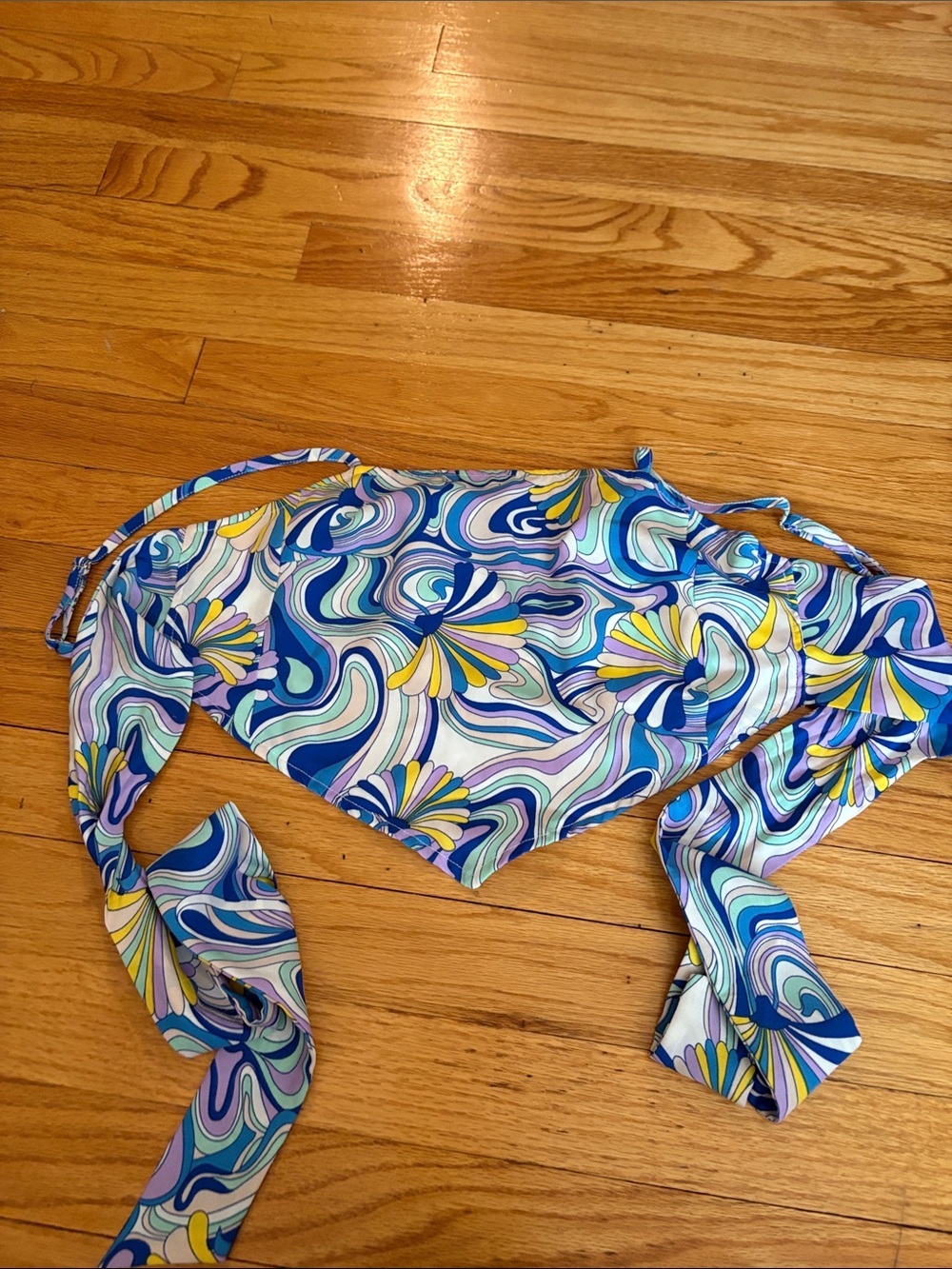 Katie J NYC Girls Blue, Purple & Yellow Swirl Tie-Back Top